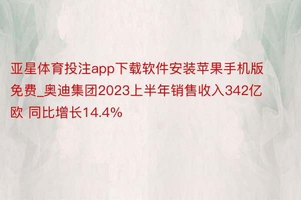 亚星体育投注app下载软件安装苹果手机版免费_奥迪集团2023上半年销售收入342亿欧 同比增长14.4%