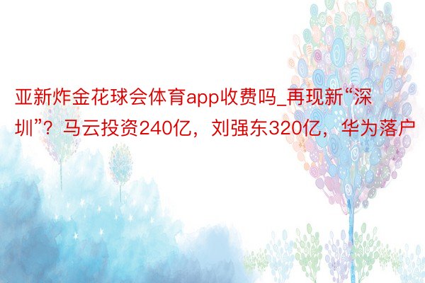 亚新炸金花球会体育app收费吗_再现新“深圳”？马云投资240亿，刘强东320亿，华为落户