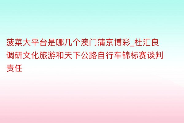 菠菜大平台是哪几个澳门蒲京博彩_杜汇良调研文化旅游和天下公路自行车锦标赛谈判责任