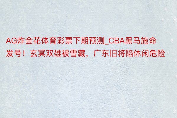 AG炸金花体育彩票下期预测_CBA黑马施命发号！玄冥双雄被雪藏，广东旧将陷休闲危险