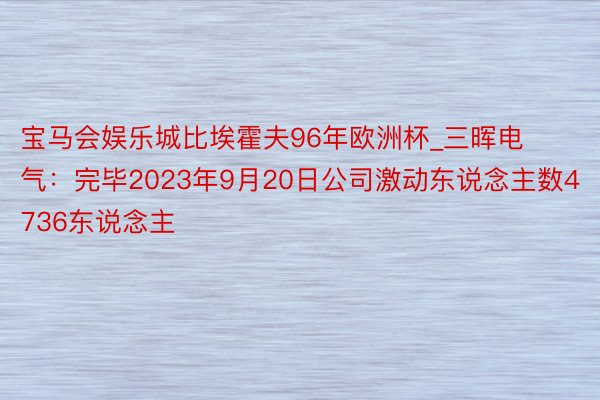 宝马会娱乐城比埃霍夫96年欧洲杯_三晖电气：完毕2023年9月20日公司激动东说念主数4736东说念主