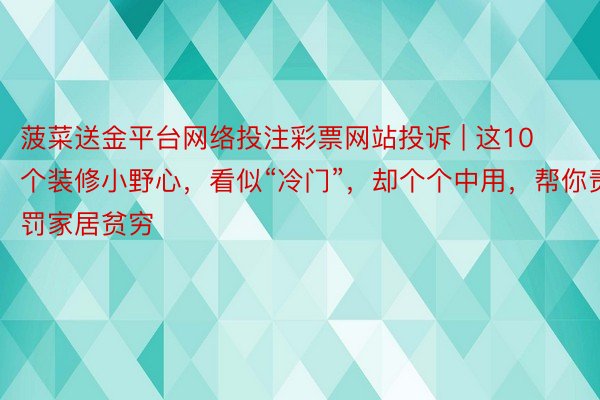 菠菜送金平台网络投注彩票网站投诉 | 这10个装修小野心，看似“冷门”，却个个中用，帮你责罚家居贫穷